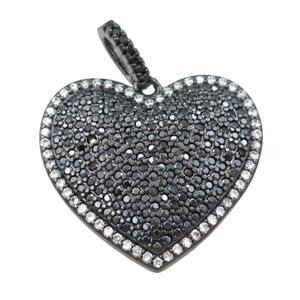 copper heart pendant pave zircon, black plated, approx 22-24mm