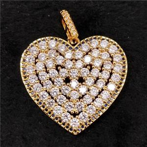copper heart pendant pave zircon, gold plated, approx 30mm