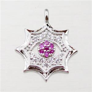 copper cobweb pendant pave zircon, platinum plated, approx 14mm