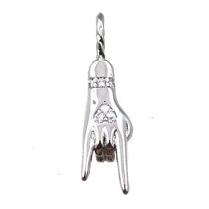 copper hand pendant pave zircon, platinum plated, approx 6-24mm