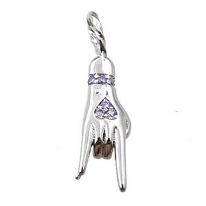 copper hand pendant pave zircon, platinum plated, approx 6-24mm