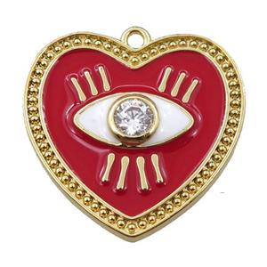 copper heart pendant with red enameled, eye, gold plated, approx 25mm