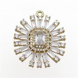 copper sunflower pendant pave zircon, gold plated, approx 22-25mm