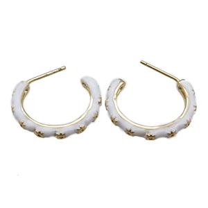 copper Stud Earrings with white enameled, gold plated, approx 15-20mm