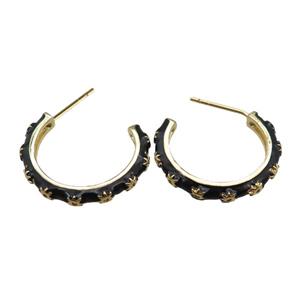 copper Stud Earrings with black enameled, gold plated, approx 15-20mm