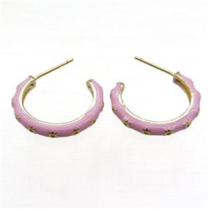 copper Stud Earrings with pink enameled, gold plated, approx 15-20mm