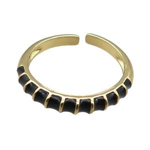 copper Rings, black enameled, adjustable, gold plated, approx 18mm dia