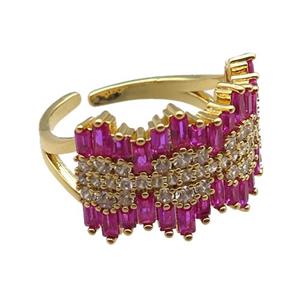 adjustable copper ring pave zircon, gold plated, approx 13-20mm, 18mm dia