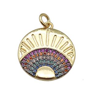 copper circle pendant pave zircon, peacock, gold plated, approx 17.5mm