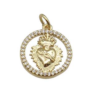 copper circle pendant pave zircon, gold plated, approx 16mm