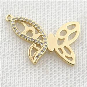 copper butterfly pendant paved zircon, gold plated, approx 19-25mm