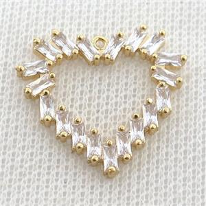 copper heart pendant pave zircon, gold plated, approx 23-25mm