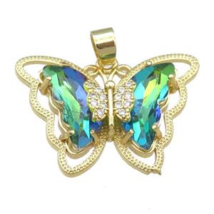green Crystal Glass Butterfly Pendant, gold plated, approx 21-28mm