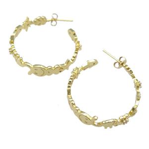 copper Stud Earrings, gold plated, approx 30mm