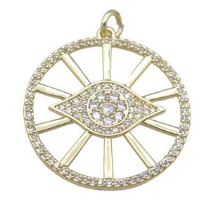copper circle eye pendant paved zircon, gold plated, approx 27mm