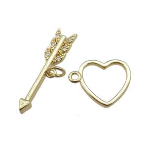 copper toggle clasp pave zircon, cupid, gold plated, approx 15mm, 27mm