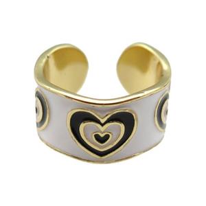 copper Ring with white enamel, heart, gold plated, approx 10mm, 18mm dia