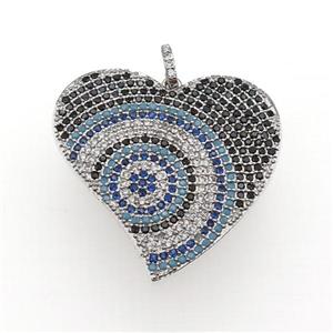 copper Heart pendant paved zircon, platinum plated, approx 30mm