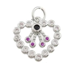 copper heart pendant paved zircon, platinum plated, approx 15mm