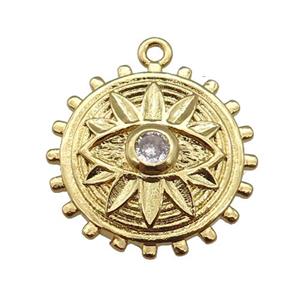 copper Eye charm pendant paved zircon, gold plated, approx 18mm