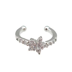 copper Clip Earring paved zircon, platinum plated, approx 12mm