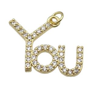 copper You pendant paved zircon, gold plated, approx 15-20mm