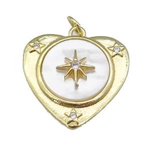 copper Heart pendant paved zircon, star shell, gold plated, approx 22mm