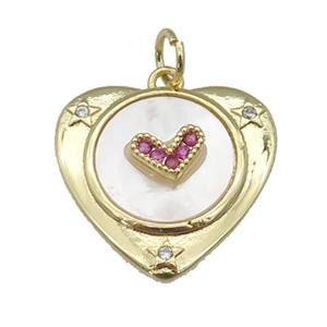 copper Heart pendant paved zircon, shell, gold plated, approx 22mm