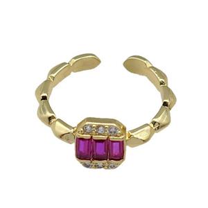copper Ring paved hotpink zircon, gold plated, approx 7-8mm, 18mm dia