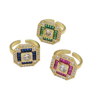 copper Ring paved zircon, mixed, gold plated, approx 17mm, 18mm dia