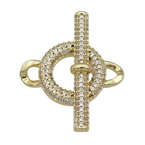 copper connector paved zircon, gold plated, approx 26-31mm