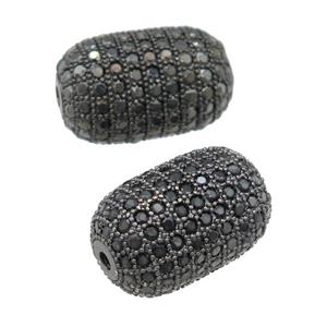 copper barrel Beads pave zircon, black plated, approx 12-19mm