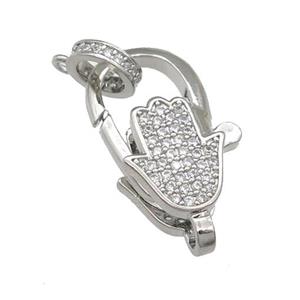 copper Lobster Clasp paved zircon, hand, platinum plated, approx 10-20mm