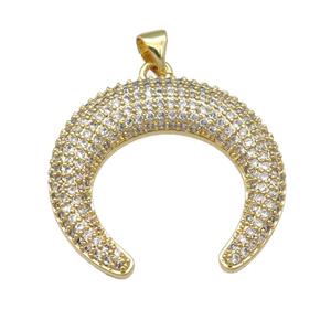 copper crescentmoon pendant pave zircon, gold plated, approx 29mm