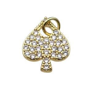 copper Heart pendant pave zircon ACE of Spade gold plated, approx 12-15mm