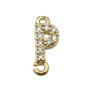 copper letter-P connector pave zircon, gold plated, approx 8mm