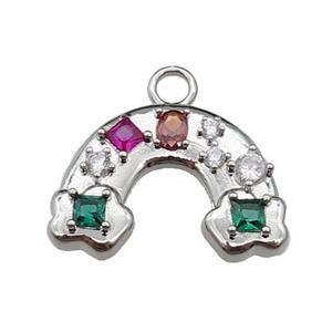copper rainbow pendant pave zircon, platinum plated, approx 16-22mm