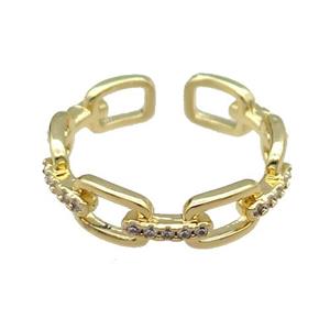 copper Ring pave zircon gold plated, approx 5-7mm, 18mm dia