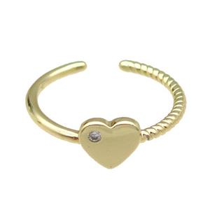 copper Ring pave zircon Heart gold plated, approx 7-8mm, 18mm dia