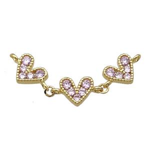 Copper Heart Link Pendant Pave Pink Zircon Gold plated, approx 8-9mm, 35mm