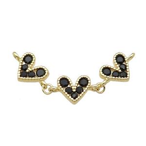 Copper Heart Link Pendant Pave Black Zircon Gold plated, approx 8-9mm, 35mm