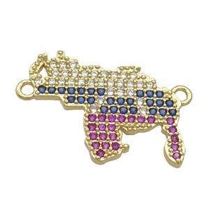 Copper Map Pendant Pave Zircon with 2loops Gold Plated, approx 15-20mm