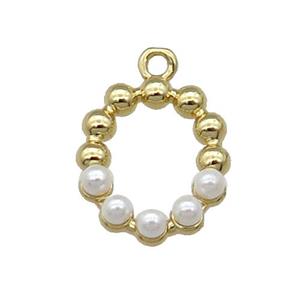 Copper Letter-O Pendant Pave Pearlized Glass Gold Plated, approx 15mm