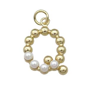 Copper Letter-Q Pendant Pave Pearlized Glass Gold Plated, approx 15mm