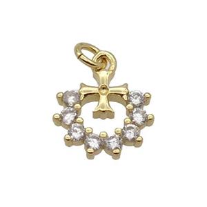 Copper Heart Cross Pendant Pave Zircon Gold Plated, approx 10-11mm