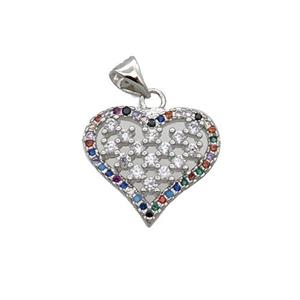 Copper Heart Pendant Pave Zircon Multicolor Platinum Plated, approx 18mm