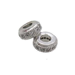 Copper Rondelle Spacer Beads Pave Zircon Platinum Plated, approx 8mm