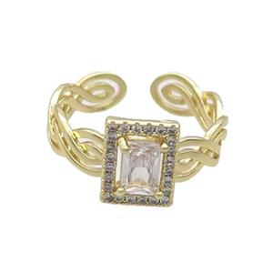 Copper Ring Pave Zircon Clear Crystal Gold Plated, approx 8-10mm, 18mm dia
