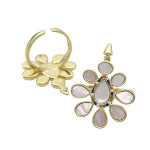 Copper Ring Pave Shell Zircon Teardrop Gold Plated, approx 23mm, 18mm dia