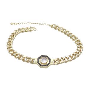 Copper Bracelet Pave Crystal Black Enamel Gold Plated, approx 14mm, 7mm, 21-26cm length